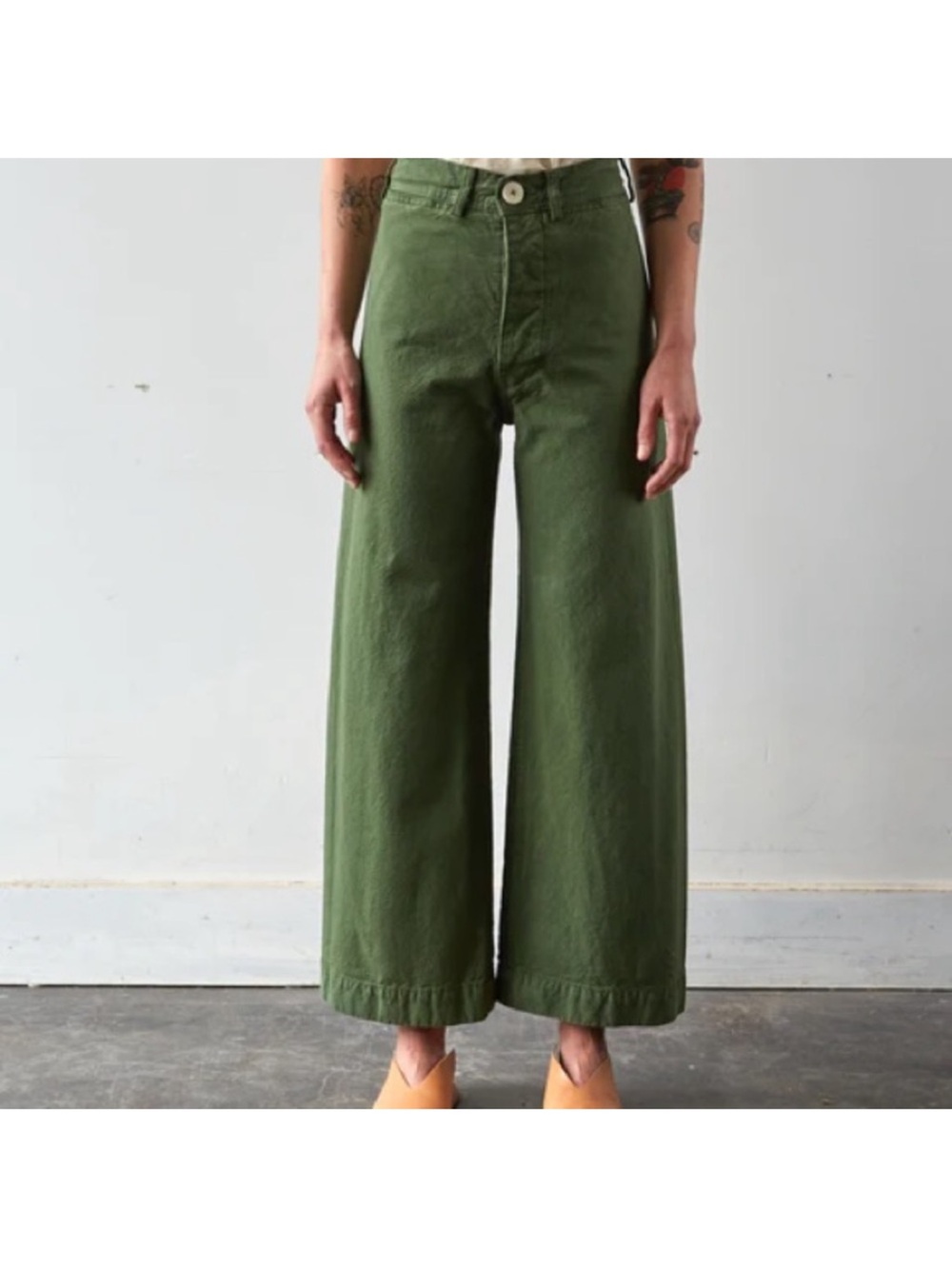 Jesse Kamm Olive Green Wide-Leg Pants